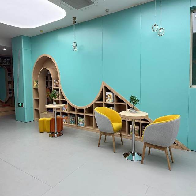 Cream log style library reading room bookshelf Simple modern bookcase with wall locker combination bookcase