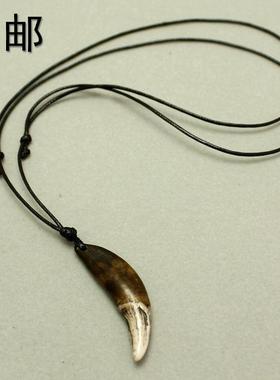 僻邪黑狗牙齿狼牙吊坠藏獒犬牙宝宝儿童吊坠项炼男士民族风吊坠