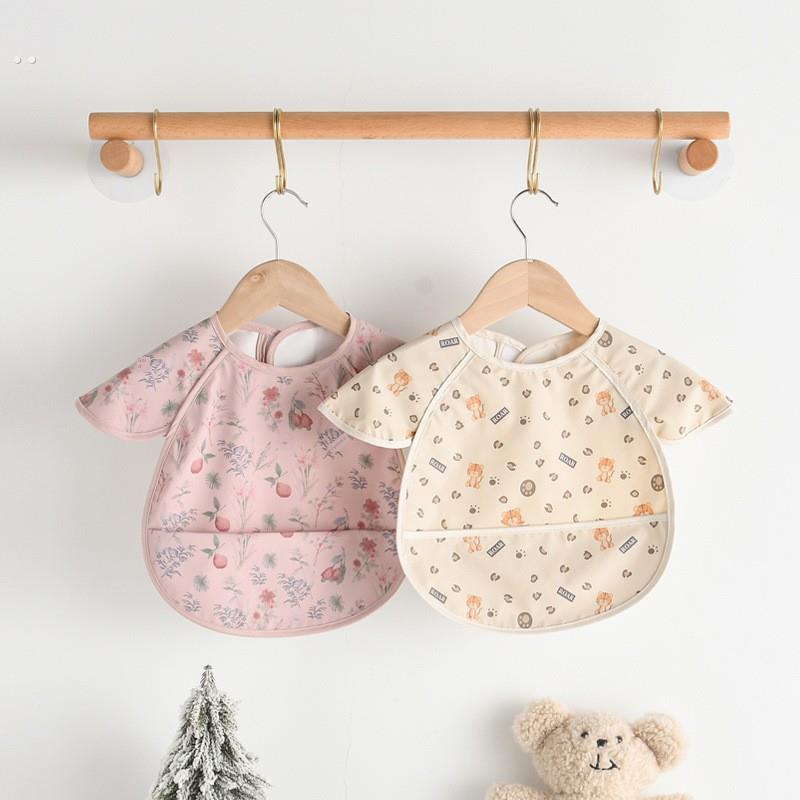 Baby eating bib short-sleeved waterproof smock for children wearing reverse clothing and eating bib bib thin soft kindergarten