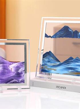 客厅摆件沙漏画创意立体办公室居家装饰礼物流沙画摆件自动翻转