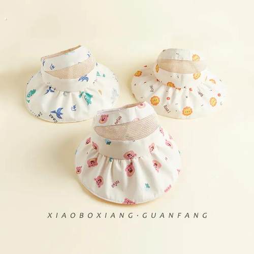 婴儿防晒帽子夏季外出旅游空顶太阳帽男孩女宝宝小童大帽檐遮阳帽 - 图1