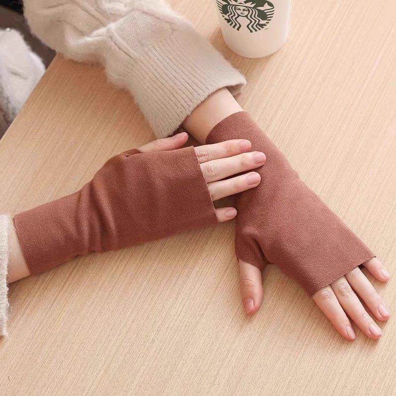 自发热德绒半指手套女秋冬季保暖防寒学生写字办公打字漏指手套,淘宝优惠券,粉丝福利购,淘宝优惠卷