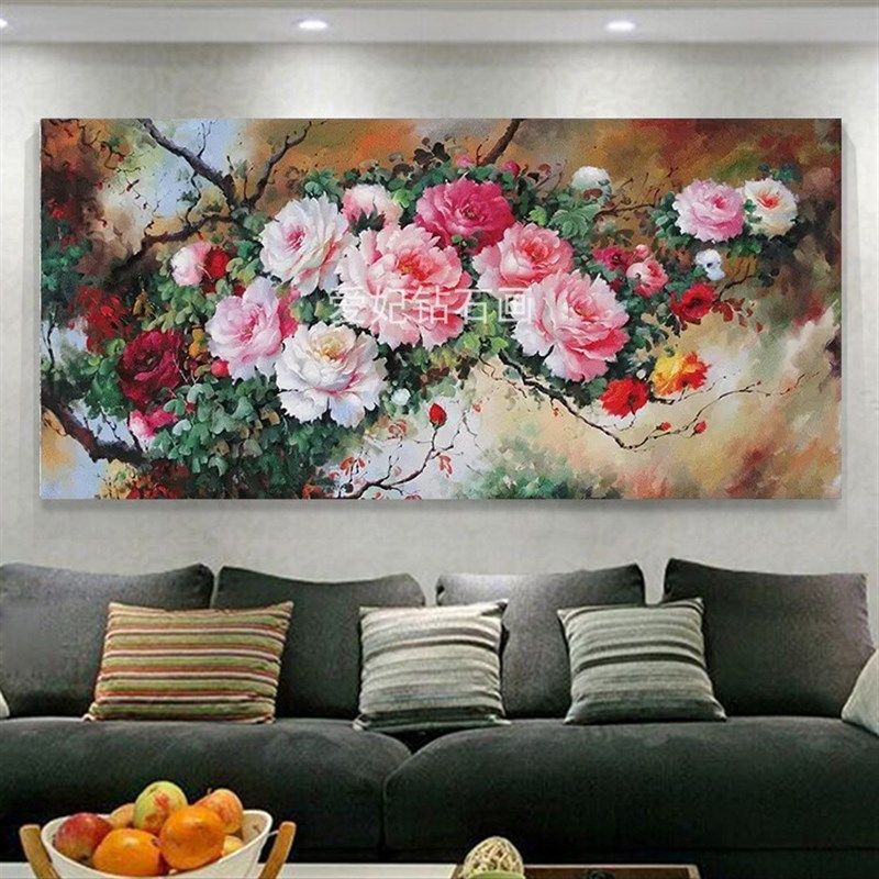 00中国风家用客厅油画牡丹花方钻满钻钻石画全粘贴钻十字绣,淘宝优惠券,粉丝福利购,淘宝优惠卷