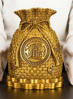 铜存钱罐摆件铜黄金袋客厅招財进宝存钱袋福袋储蓄罐聚宝盆摆件纯