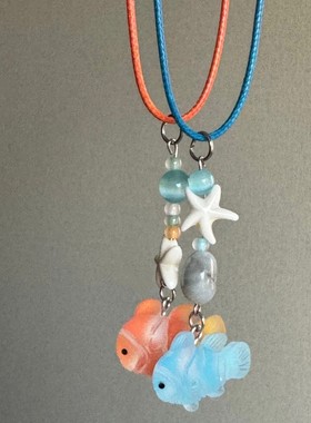 冰川蓝顽皮小丑鱼项链女小众设计感猫眼石串珠吊坠海星颈链锁骨链