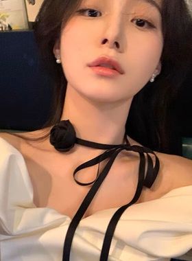 浪漫精致白玫瑰花朵绑带丝带chocker颈链小众设计感高级项链女款