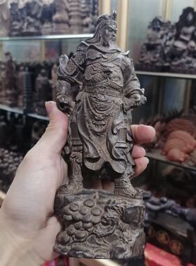 越南天然沉香木雕闭眼关公摆件关二爷神像家居客厅武财神爷装饰品