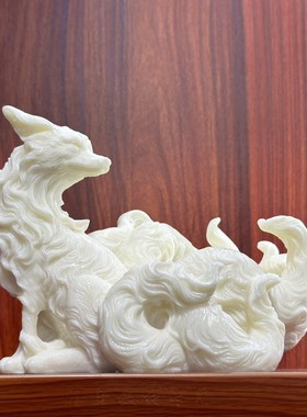 九尾灵狐尺寸17*13.8 象牙果茶桌小狐狸工艺品