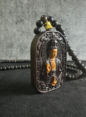 天然沉香木檀香观音雕刻件吊坠项链男女款毛衣链挂件饰品礼物