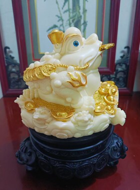 象牙果描金金蟾招财摆件客厅玄关办公室装饰店铺前台收银台摆设
