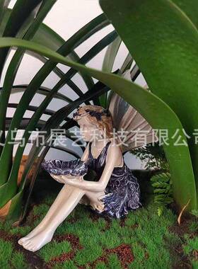 跨境树脂装饰品摆件向日葵捧花仙子喂鸟器花园庭院装饰树脂工艺品
