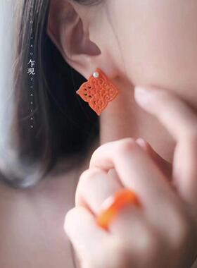 新款精致简约红翡弯片项链耳环时尚百搭款锁骨链