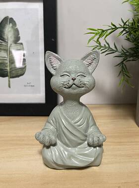 跨境猫冥想动物打坐猫树脂雕像坐禅猫装饰工艺品摆件雕塑创意家居