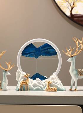 客厅电视柜酒柜玄关装饰品流沙画沙漏鹿摆件乔迁新居礼品结婚礼物