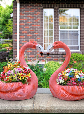 创意火烈鸟花盆可爱动物玻璃钢雕塑庭院摆件花园装饰婚庆露台布景
