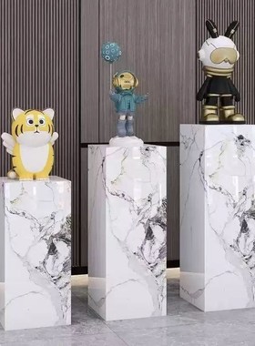 岩板花架立柱客厅玄关落地摆件沙发电视柜旁展示台酒店会所底座
