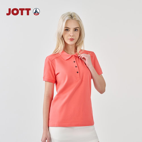 JOTT专柜正品/正肩珊瑚红时尚休闲风Polo衫上衣t短袖女士夏季新款 - 图0