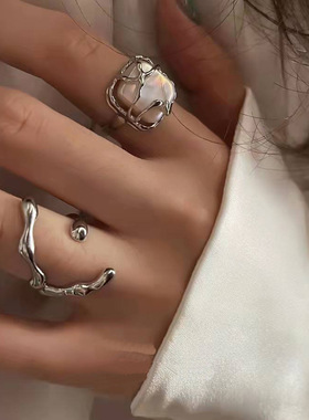 戒指不掉色ins高级感冷淡风小众复古开口新款饰品女重工指环