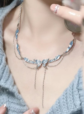 梦蝶少女心蓝色蝴蝶项链女小众设计高级感森系公主显白锁骨链配饰