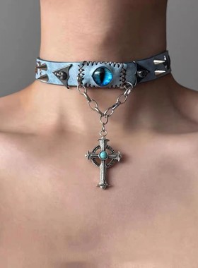 辣妹风蝴蝶皮质项圈choker颈链女Y2K朋克锁骨链项饰个性饰品