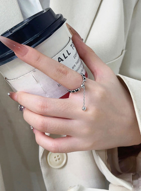 S925纯银新年款款时尚简约抽拉红黑色绳戒指复古INS时髦可调指环