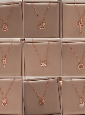 不掉色玫瑰金钥匙福锁猫眼石项链女韩版简约时尚女友礼物夜市