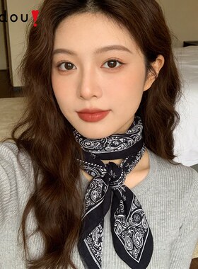 AJIDOU阿吉豆女款丝巾复古优雅披巾优雅配饰高级感围巾新款小方巾