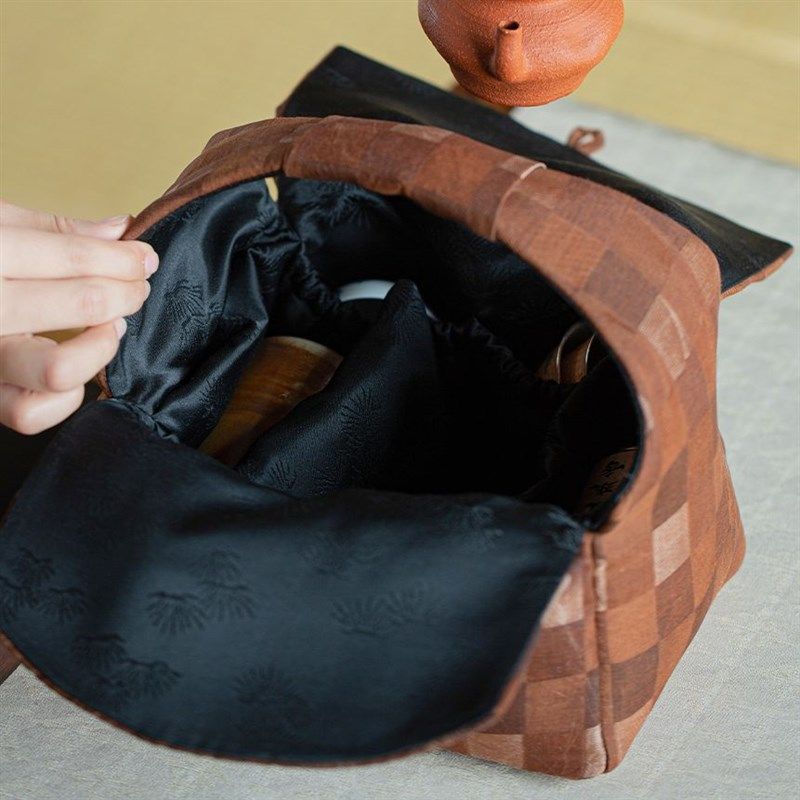 全手工香云纱编织格纹布袋中式保温杯袋茶壶袋旅行茶具茶布袋,淘宝优惠券,粉丝福利购,淘宝优惠卷