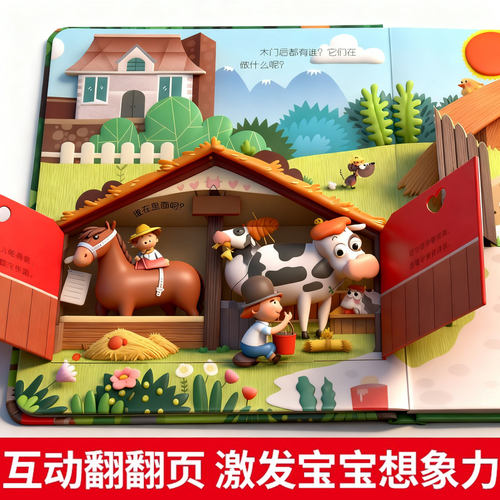 儿童3d立体书翻翻书0-6岁婴幼儿早教认知启蒙绘本动物世界机关书5 - 图0