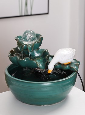 陶瓷自动循环流水器名宿家居客厅柜台招财装饰品景观乔迁