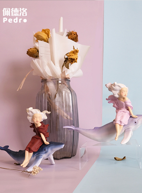 蓝色蜗牛起风鲸鱼艺术品设计师样板房装饰工艺电视柜玄关雕塑