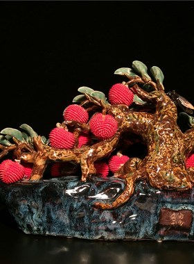 石湾公仔陶瓷满堂红玄关客厅电视柜荔枝装饰品乔迁新居送礼品