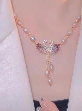 天鹅淡水珍珠项链新潮长款设计感小众女夏秋冬毛衣中式国风饰高级