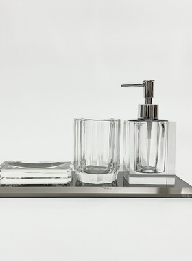 现代样板间软装饰品洗漱台卫生间洗手液瓶肥皂托水晶漱口杯