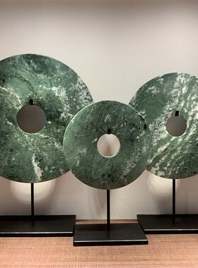 新中式售楼处家居客厅书房酒店会所样板房玄关台现代玉璧摆件