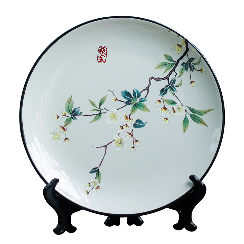 新中式陶瓷装饰盘子客厅电视柜摆盘博古架创意风坐盘书房,淘宝优惠券,粉丝福利购,淘宝优惠卷