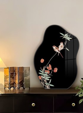 《喜上眉梢》新中式餐厅桌面装饰画餐边柜摆台花鸟餐厅摆画