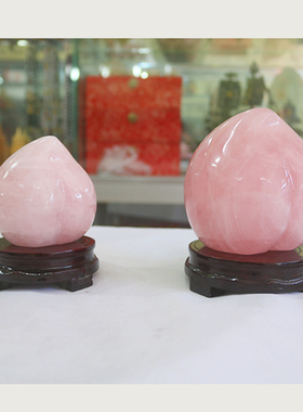 天然粉水晶玉石桃子树寿桃祝长寿老人生日送长辈礼品创意