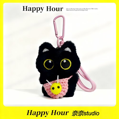小黑猫包包挂件配饰可爱书包毛绒公仔玩偶钥匙扣送学生礼物情侣 - 图2