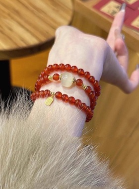 福字三圈手链女ins小众气质设计闺蜜串珠手串甜美高颜值情侣礼物