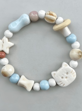 饼干小猫咪手链串珠手串百搭小众设计卡通清手饰新情侣潮流送闺蜜