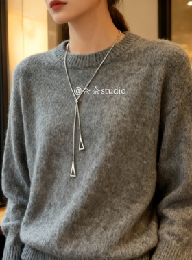 极简三角形抽拉项链高级感轻奢小众配饰品高领大气秋冬男款毛衣链