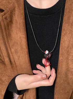 甜酷风可爱kt猫眼镜吊坠长款项链