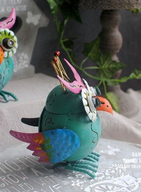 百亩家美式田园风做旧可爱铁艺猫头鹰家居阳台花园庭院装饰品摆件