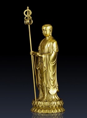 纯黄铜地藏王摆件客厅家居饰品佛像地藏王菩萨中式办公室饰品礼品