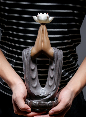 中式禅意创意佛手莲花陶瓷办公室摆件客厅博古架酒柜大号夜灯装饰