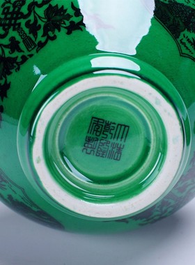 218景德镇陶瓷 仿古开片釉中式绿釉花瓶 家居摆件艺术品瓷器