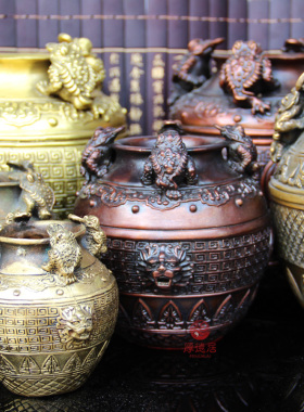 铜金蟾纳四方财金蟾聚宝盆摆件商务工艺礼品居家装饰