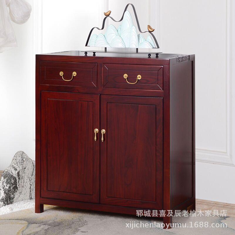老榆木新中式餐边柜家用书房茶水餐边柜新中式老榆木鞋柜储物柜 - 图1