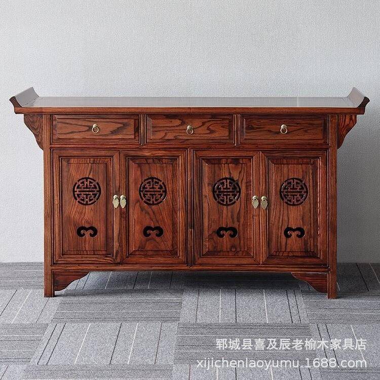 老榆木新中式餐边柜家用书房茶水餐边柜新中式老榆木鞋柜储物柜 - 图2